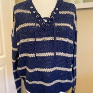 rue21 Navy with Ecru Striped Sweater Size Medium